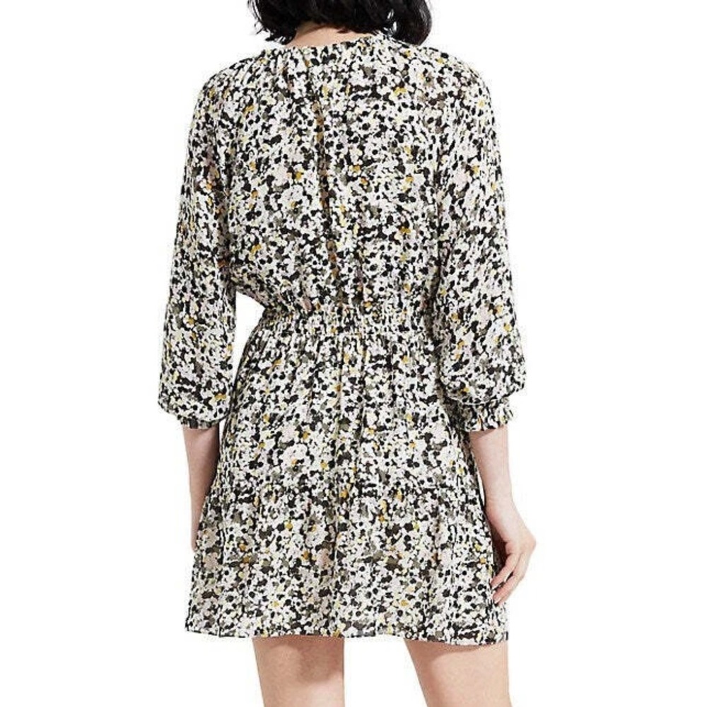 Theory Drawstring Neck Silk Mini Dress in Urban Floral Print Medium - Picture 2 of 8